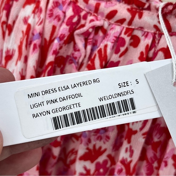 NWT Poupette St Barth S Elsa dress pink 0377 floral ruffle layered short tassel - Picture 10 of 15